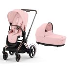 Poussette duo e-Priam 2 Peach Pink châssis Rose Gold + Nacelle Luxe