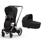 Poussette duo e-Priam 2 Sepia Black châssis Rose Gold + Nacelle Luxe