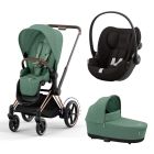 Poussette trio e-Priam 2 Leaf Green châssis Rose Gold + Cloud G i-Size + Nacelle