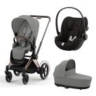 Poussette trio e-Priam 2 Mirage Grey châssis Rose Gold + Cloud G i-Size + Nacelle