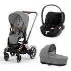Poussette trio e-Priam 2 Mirage Grey châssis Rose Gold + Cloud T i-Size + Nacelle