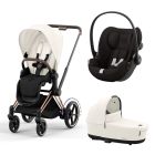 Poussette trio e-Priam 2 Off White châssis Rose Gold + Cloud G i-Size + Nacelle