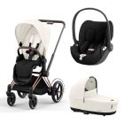 Poussette trio e-Priam 2 Off White châssis Rose Gold + Cloud T i-Size + Nacelle