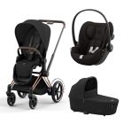 Poussette trio e-Priam 2 Sepia Black châssis Rose Gold + Cloud G i-Size + Nacelle