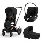 Poussette trio e-Priam 2 Sepia Black châssis Rose Gold + Cloud T i-Size + Nacelle