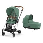Poussette duo Mios 3 Leaf Green châssis Chrome Brown + Nacelle Luxe