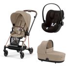 Poussette trio Mios 3 Cozy Beige châssis Rose Gold + Cloud G i-Size + Nacelle Luxe