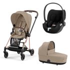 Poussette trio Mios 3 Cozy Beige châssis Rose Gold + Cloud T i-Size + Nacelle Luxe