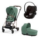 Poussette trio Mios 3 Leaf Green châssis Rose Gold + Cloud G i-Size + Nacelle Luxe