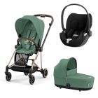 Poussette trio Mios 3 Leaf Green châssis Rose Gold + Cloud T i-Size + Nacelle Luxe