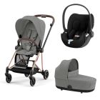Poussette trio Mios 3 Mirage Grey châssis Rose Gold + Cloud T i-Size + Nacelle Luxe