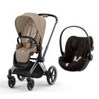 Poussette duo Priam 4 Cozy Beige châssis Chrome Black + Siège auto Cloud G i-Size