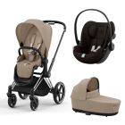 Poussette trio Priam 4 Cozy Beige châssis Chrome Black + Cloud G i-Size + Nacelle Luxe