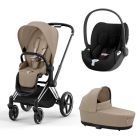 Poussette trio Priam 4 Cozy Beige châssis Chrome Black + Siège auto Cloud T i-Size + Nacelle Luxe