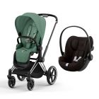 Poussette duo Priam 4 Leaf Green châssis Chrome Black + Siège auto Cloud G i-Size