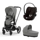 Poussette trio Priam 4 Mirage Grey châssis Chrome Black + Cloud G i-Size + Nacelle Luxe