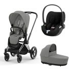 Poussette trio Priam 4 Mirage Grey châssis Chrome Black + Siège auto Cloud T i-Size + Nacelle Luxe