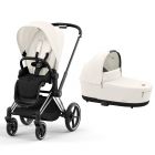 Poussette duo Priam 4 Off White châssis Chrome Black + Nacelle Luxe