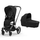 Poussette duo Priam 4 Sepia Black châssis Chrome Black + Nacelle Luxe
