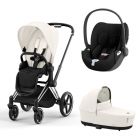 Poussette trio Priam 4 Off White châssis Chrome Black + Siège auto Cloud T i-Size + Nacelle Luxe