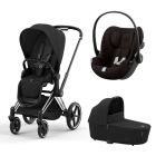 Poussette trio Priam 4 Sepia Black châssis Chrome Black + Cloud G i-Size + Nacelle Luxe