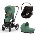 Poussette trio Priam 4 Leaf Green châssis Chrome Brown + Cloud G i-Size + Nacelle Luxe