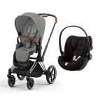 Poussette duo Priam 4 Mirage Grey châssis Chrome Brown + Siège auto Cloud G i-Size