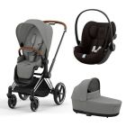 Poussette trio Priam 4 Mirage Grey châssis Chrome Brown + Cloud G i-Size + Nacelle Luxe