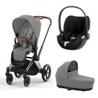 Poussette trio Priam 4 Mirage Grey châssis Chrome Brown + Cloud T i-Size + Nacelle Luxe