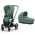 Poussette duo Priam 4 Leaf Green châssis Chrome Brown + Nacelle Luxe