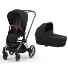 Poussette duo Priam 4 Sepia Black châssis Chrome Brown + Nacelle Luxe