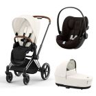 Poussette trio Priam 4 Off White châssis Chrome Brown + Cloud G i-Size + Nacelle Luxe