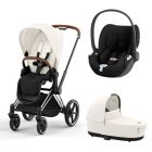 Poussette trio Priam 4 Off White châssis Chrome Brown + Cloud T i-Size + Nacelle Luxe