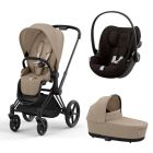 Poussette trio Priam 4 Cozy Beige châssis Matt Black + Cloud G i-Size + Nacelle Luxe