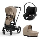 Poussette trio Priam 4 Cozy Beige châssis Matt Black + Cloud T i-Size + Nacelle Luxe