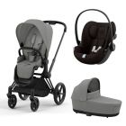 Poussette trio Priam 4 Mirage Grey châssis Matt Black + Cloud G i-Size + Nacelle Luxe