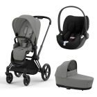 Poussette trio Priam 4 Mirage Grey châssis Matt Black + Cloud T i-Size + Nacelle Luxe