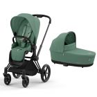 Poussette duo Priam 4 Leaf Green châssis Matt Black + Nacelle Luxe