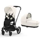 Poussette duo Priam 4 Off White châssis Matt Black + Nacelle Luxe