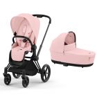 Poussette duo Priam 4 Peach Pink châssis Matt Black + Nacelle Luxe