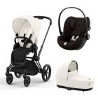 Poussette trio Priam 4 Off White châssis Matt Black + Cloud G i-Size + Nacelle Luxe