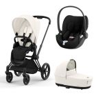 Poussette trio Priam 4 Off White châssis Matt Black + Cloud T i-Size + Nacelle Luxe