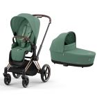 Poussette duo Priam 4 Leaf Green châssis Rose Gold + Nacelle Luxe