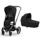 Poussette duo Priam 4 Sepia Black châssis Rose Gold + Nacelle Luxe