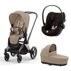 Poussette trio Priam 4 Cozy Beige châssis Rose Gold + Cloud G i-Size + Nacelle Luxe