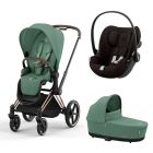 Poussette trio Priam 4 Leaf Green châssis Rose Gold + Cloud G i-Size + Nacelle Luxe
