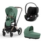 Poussette trio Priam 4 Leaf Green châssis Rose Gold + Cloud T i-Size + Nacelle Luxe