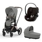 Poussette trio Priam 4 Mirage Grey châssis Rose Gold + Cloud G i-Size + Nacelle Luxe