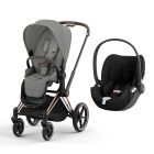 Poussette duo Priam 4 Mirage Grey châssis Rose Gold + Siège auto Cloud T i-Size