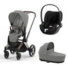 Poussette trio Priam 4 Mirage Grey châssis Rose Gold + Cloud T i-Size + Nacelle Luxe